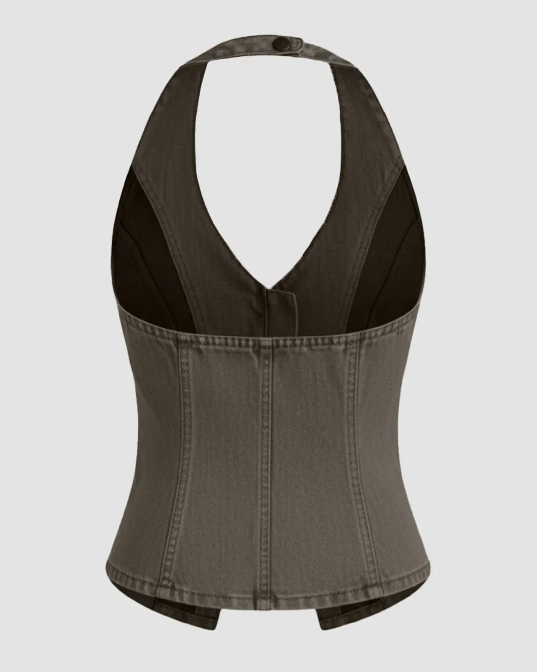 Denim Halter V-neck Split Front Top in Grey - Image 2