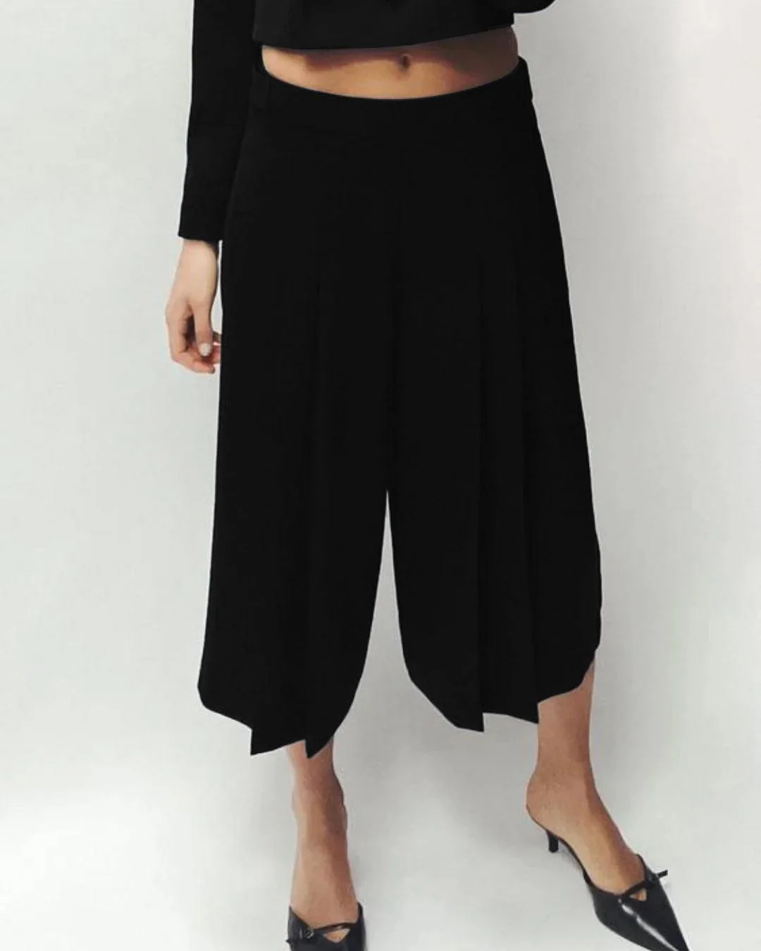 Double-Breasted Front Buttoned Blazer & Pleated Elegant Style Culottes In Black - Image 6
