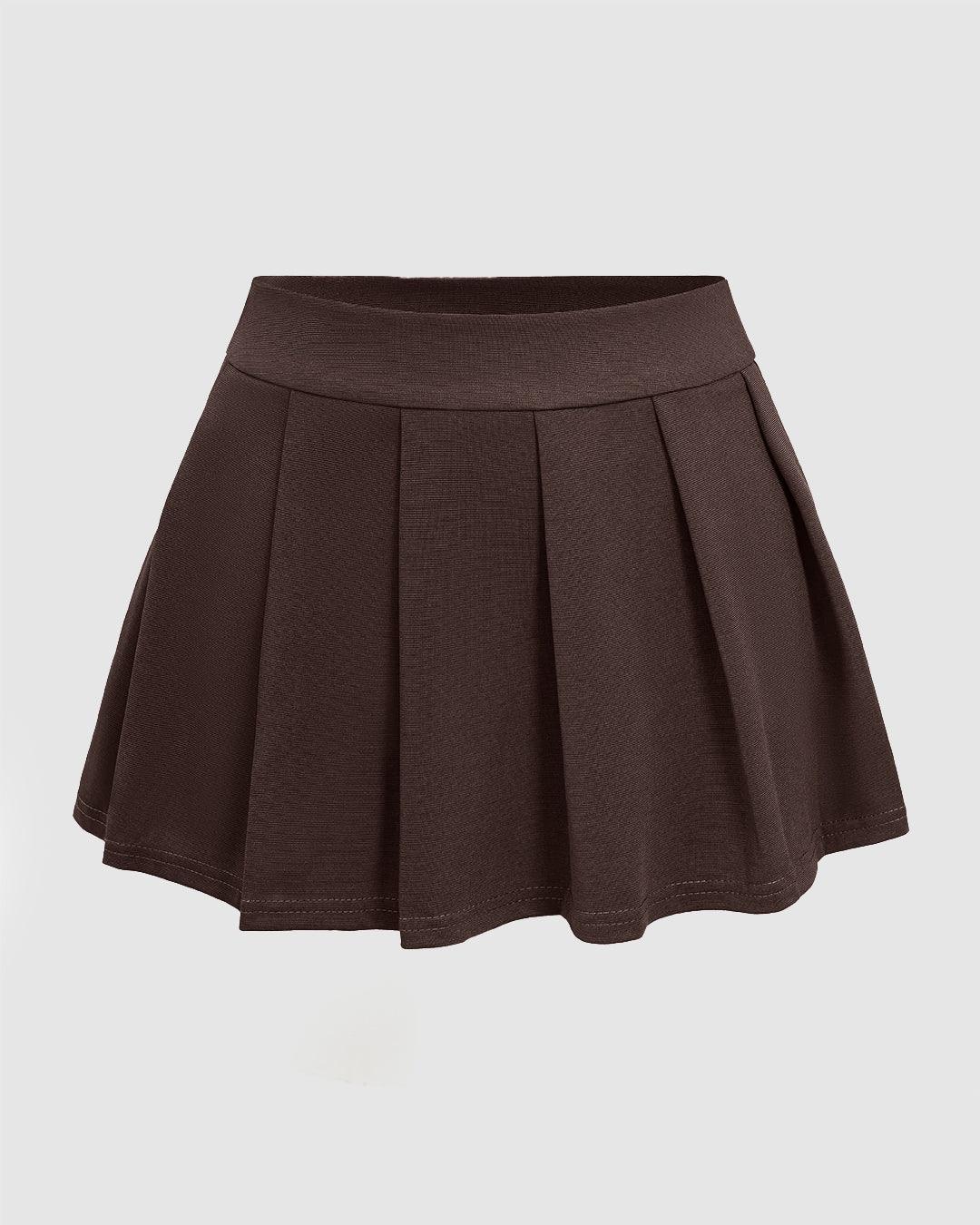 Double Breasted Sleeveless Vest and Pleated Skirt Set In Brown - Image 4
