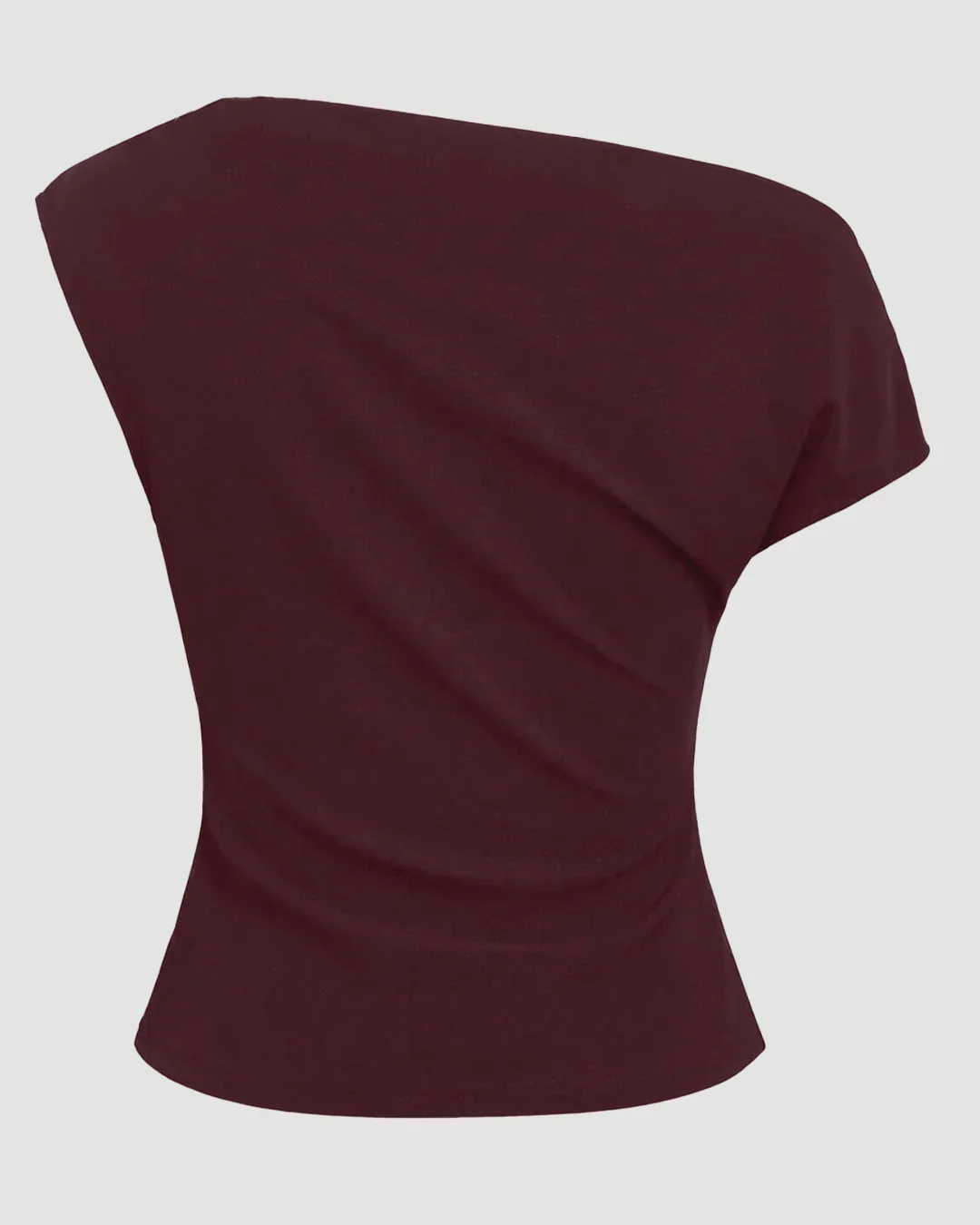 Draped One Shoulder Asymmetrical Top in Maroon - Image 2
