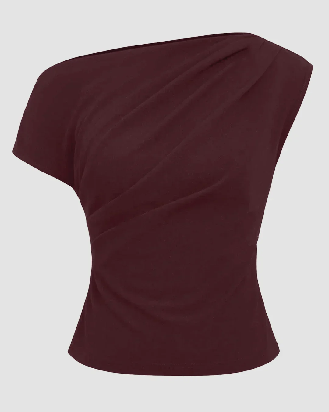 Draped One Shoulder Asymmetrical Top in Maroon - Image 4