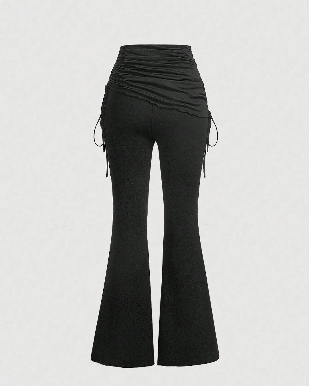 Drawstring Side Flare Leg Pants In Black - Image 3