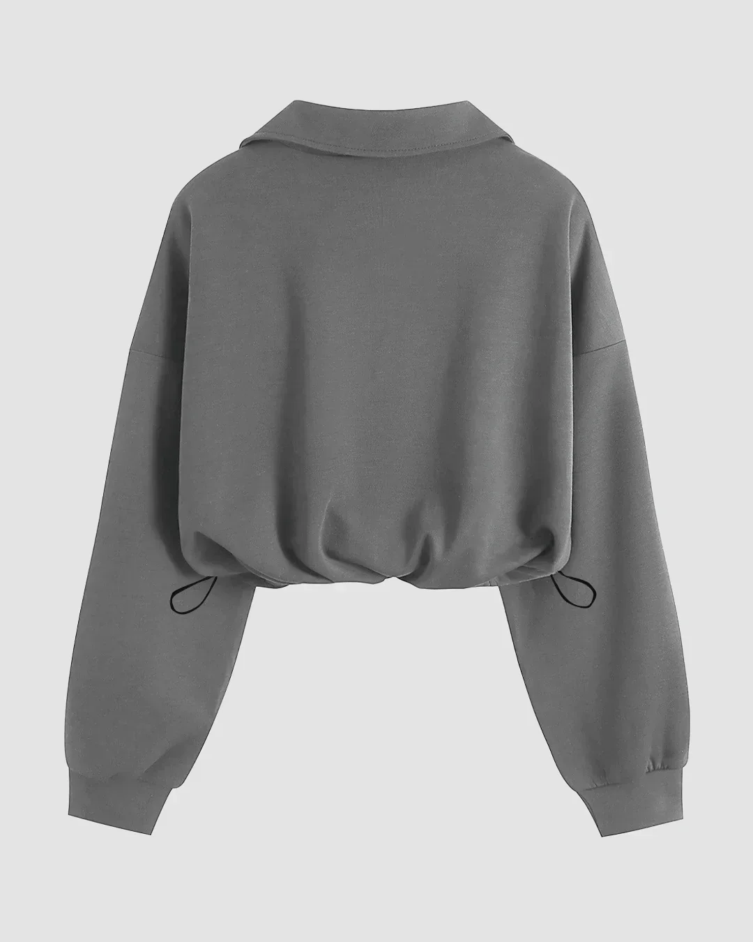 Drop Shoulder Long Sleeve Half Zip Drawstring Hem Sweatshirt in Black Mélange - Image 2
