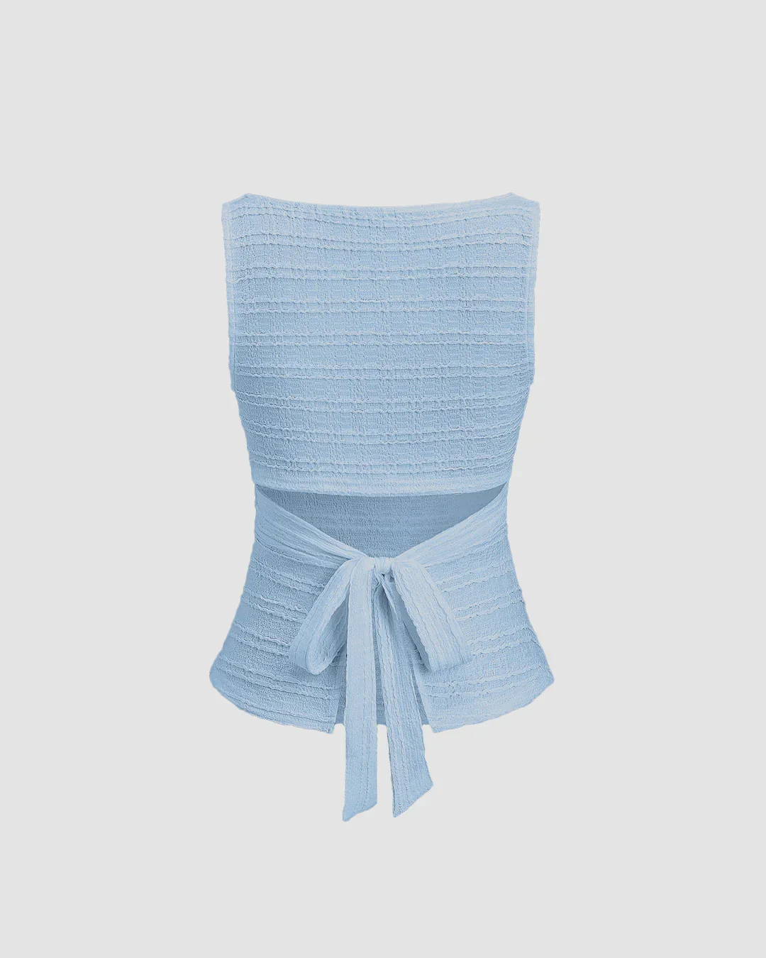 Dusty Blue Ruched Sleeveless Tie-Back Top - Image 3