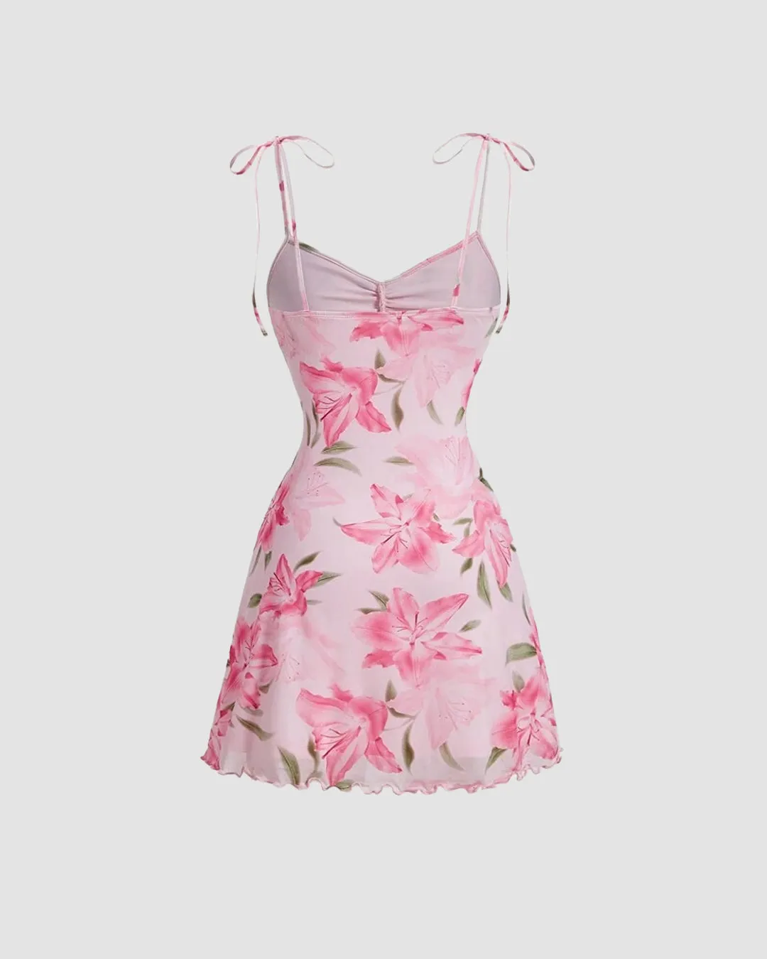 Dusty Pink Floral Ruched Mini Dress - Image 2