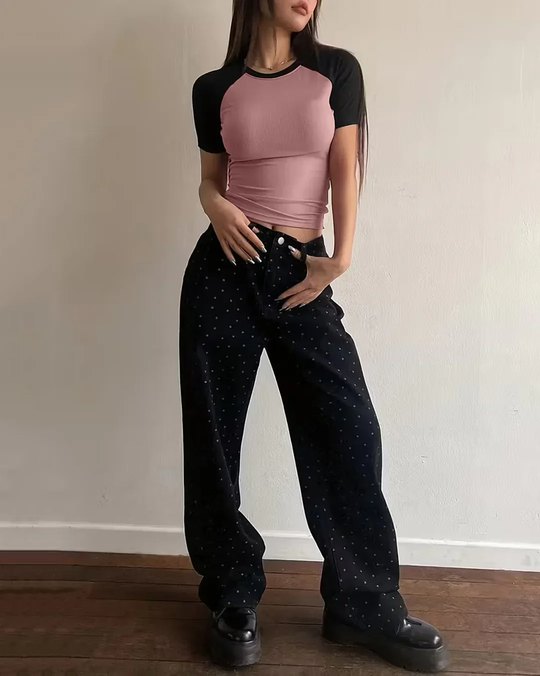 Dusty Pink Round Neck Short Sleeve Fitted Top - Image 3