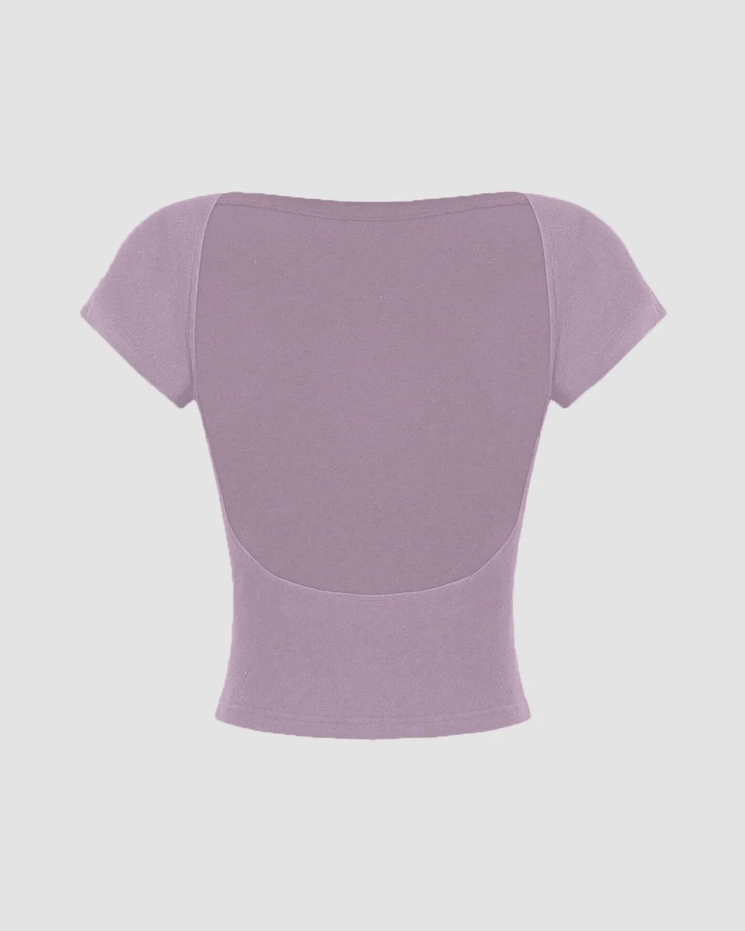 Fitted Lilac Crop Top with Short Sleeves - Image 2