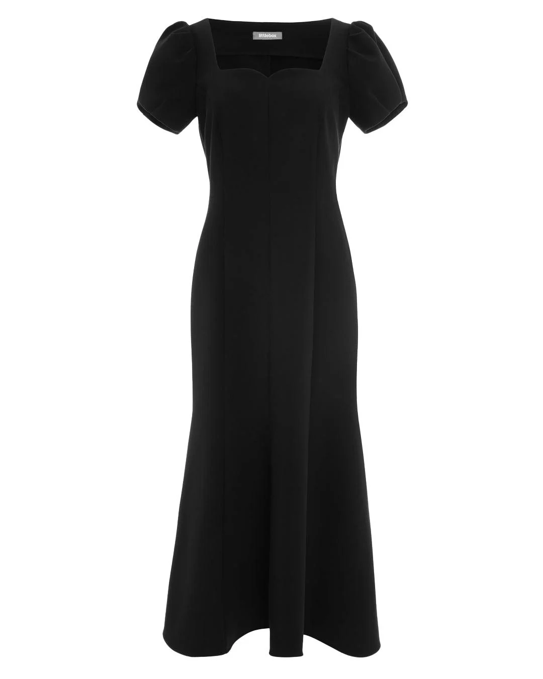 Black Midi Dress With Fitted Puff Sleeves - Image 3