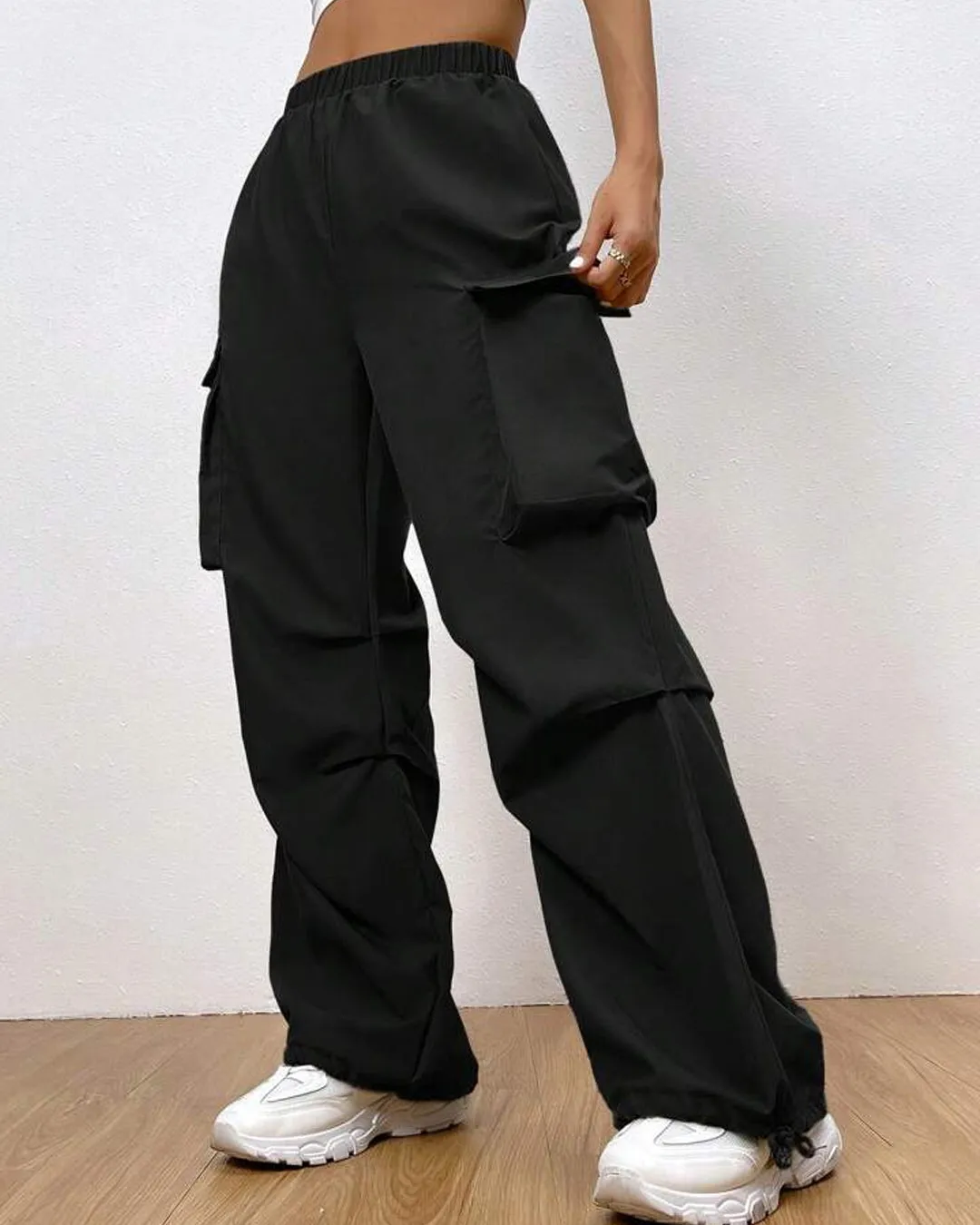 Flap Pocket Side Drawstring Baggy Cargo Pants