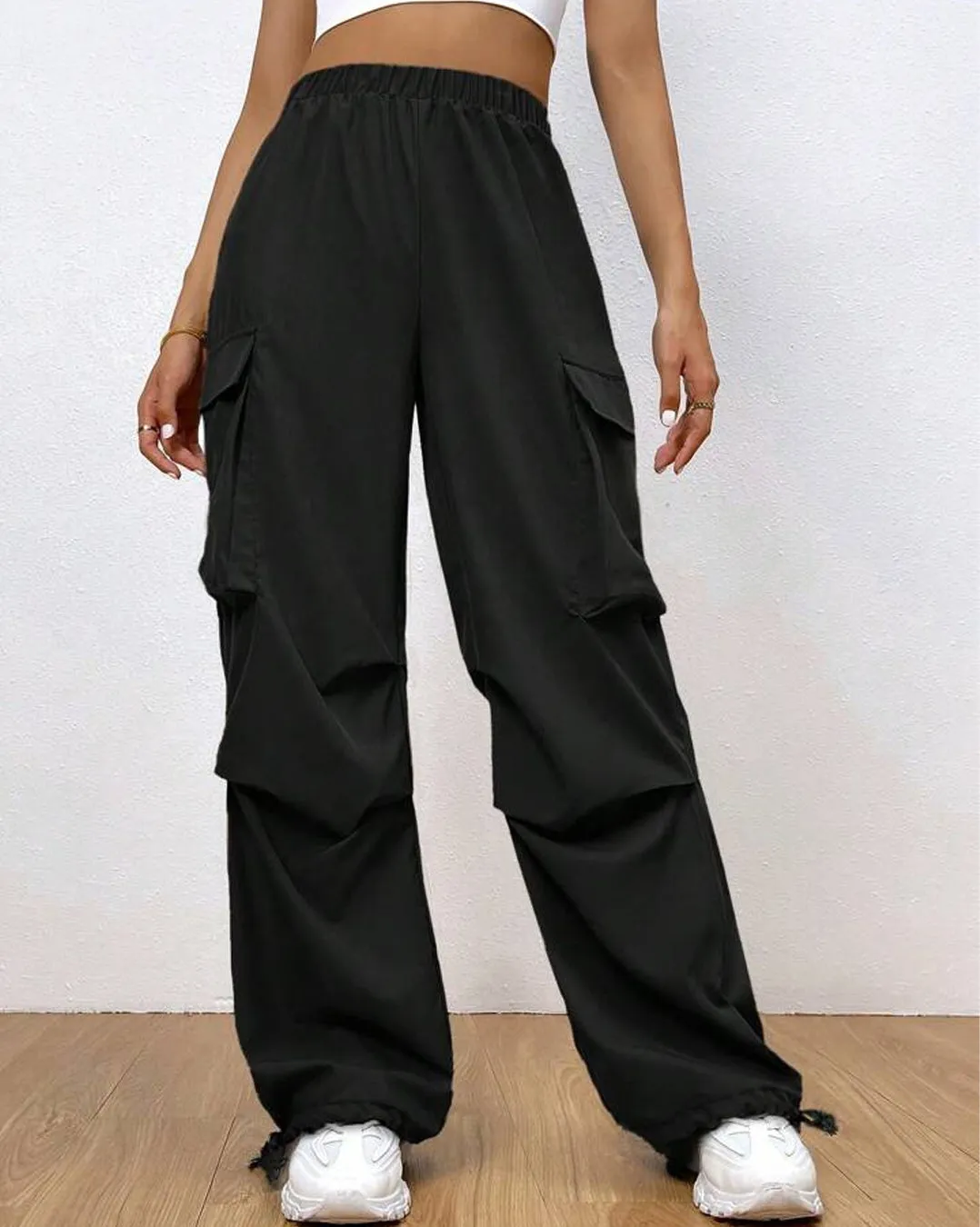 Flap Pocket Side Drawstring Baggy Cargo Pants - Image 2