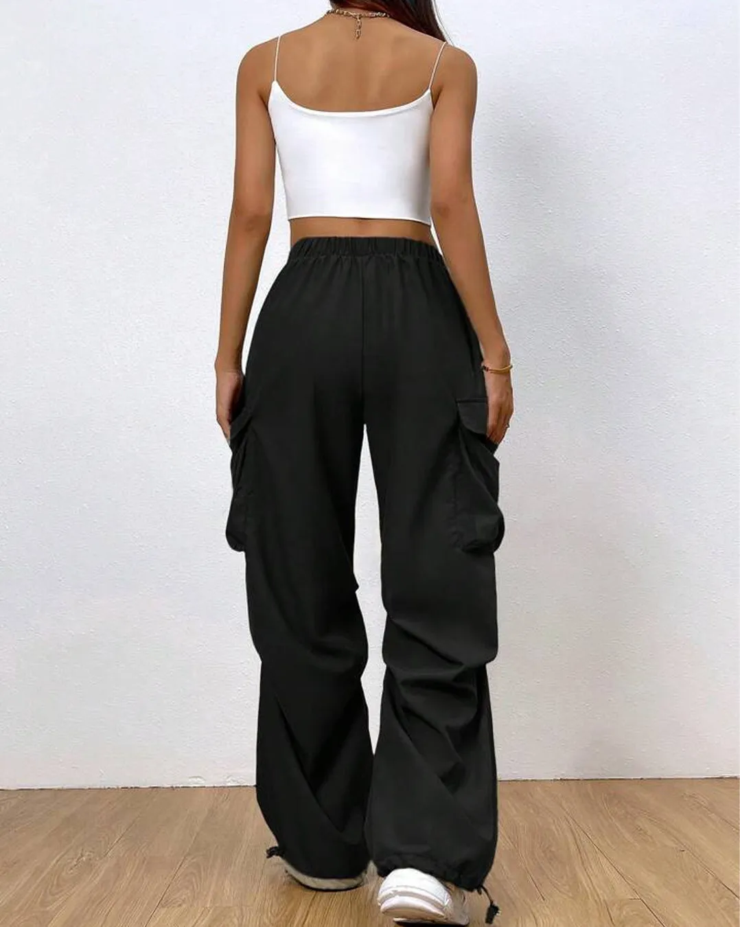 Flap Pocket Side Drawstring Baggy Cargo Pants - Image 3