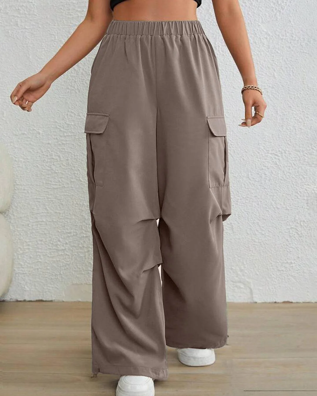 Flap Pocket Side Drawstring Hem Parachute Pants - Image 2