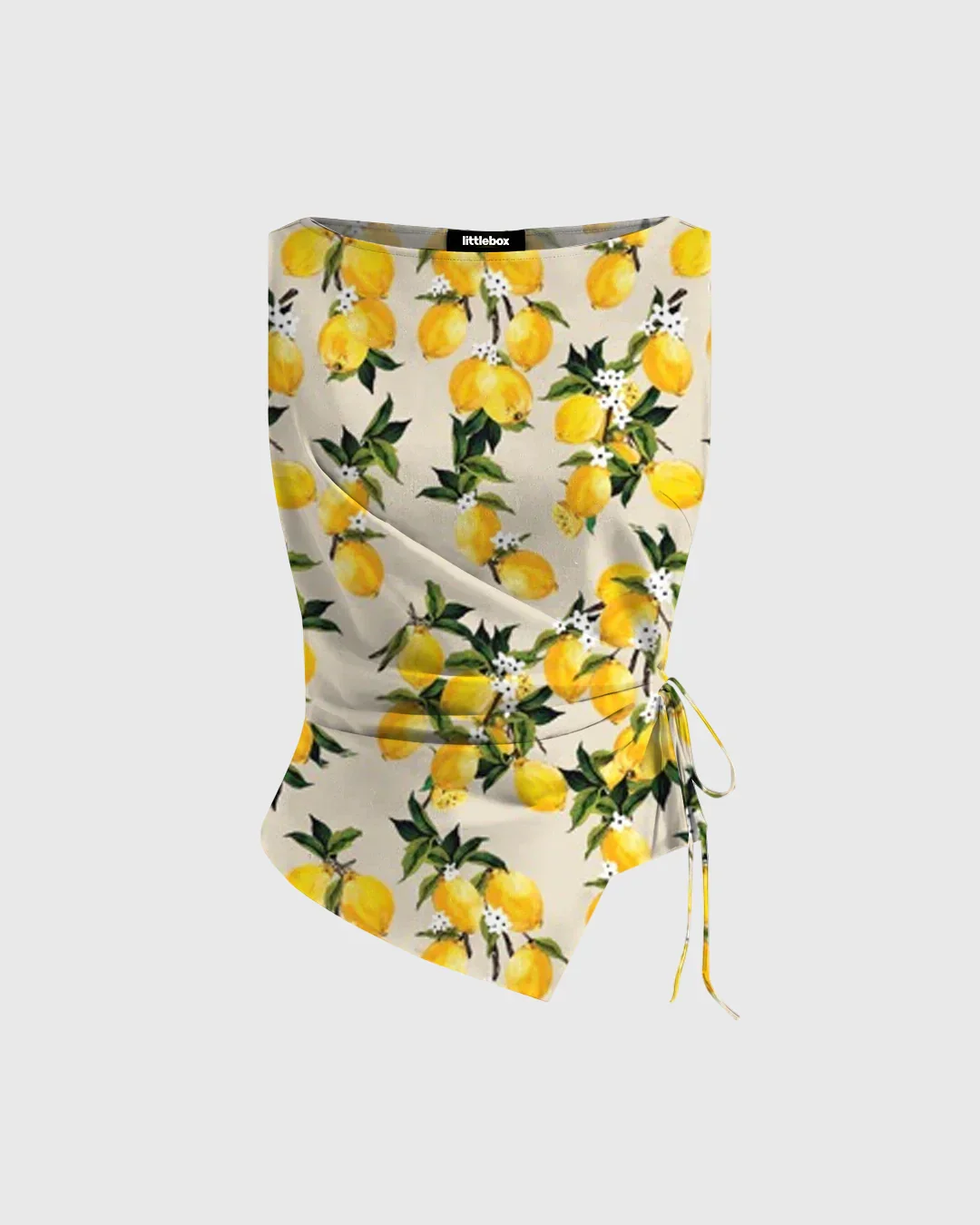 Floral Asymmetrical Ruched Side Tie Sleeveless Top in Yellow - Image 2