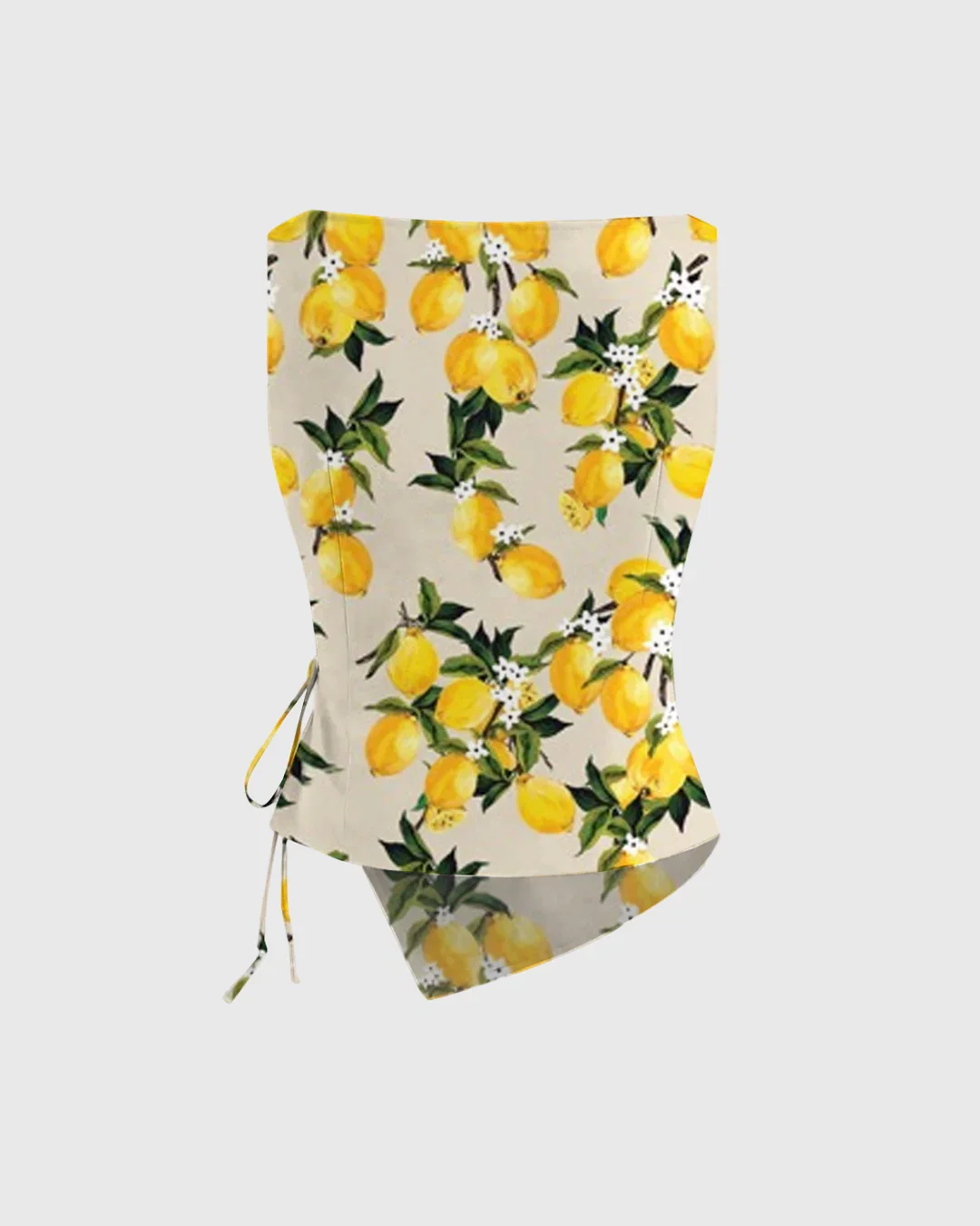 Floral Asymmetrical Ruched Side Tie Sleeveless Top in Yellow - Image 3