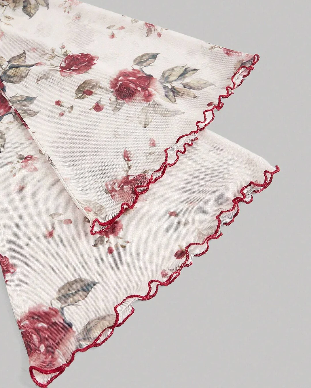 Floral Bowknot Tie Asymmetrical Hem Bell Sleeve Top - Image 3