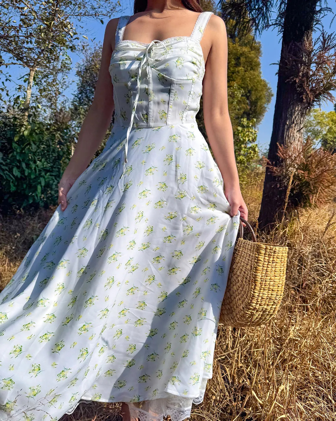 Floral Draped Bustier A Line Maxi Dress - Image 2