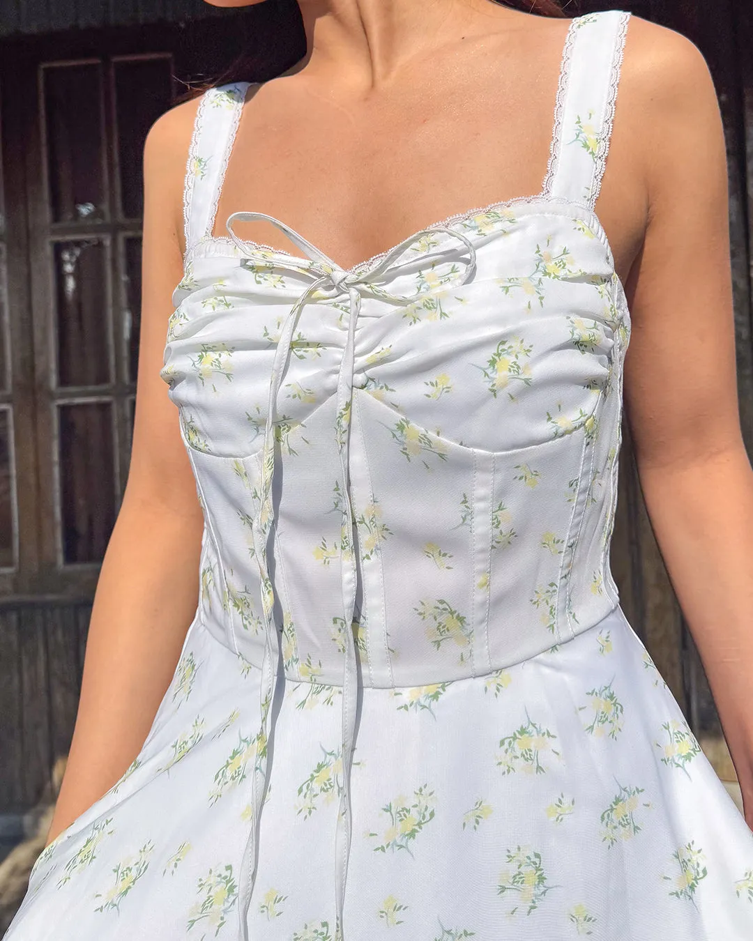 Floral Draped Bustier A Line Maxi Dress - Image 3