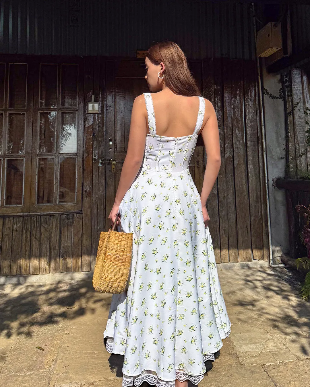 Floral Draped Bustier A Line Maxi Dress - Image 5