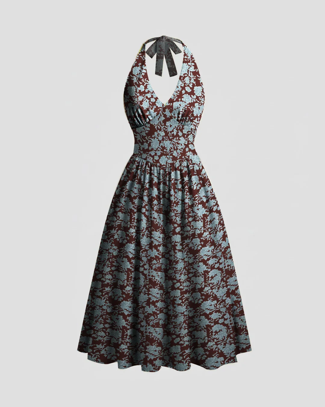 Floral Halter Neck Tie Back Midi Dress - Image 2
