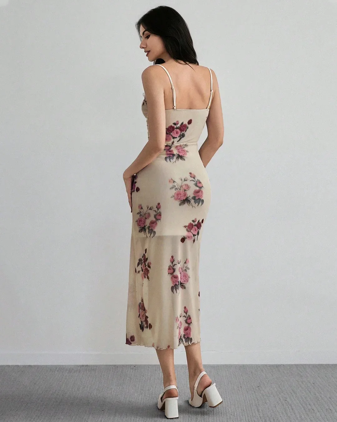 Floral Lace Slim Fitted Bodycon Midi Dress - Image 2