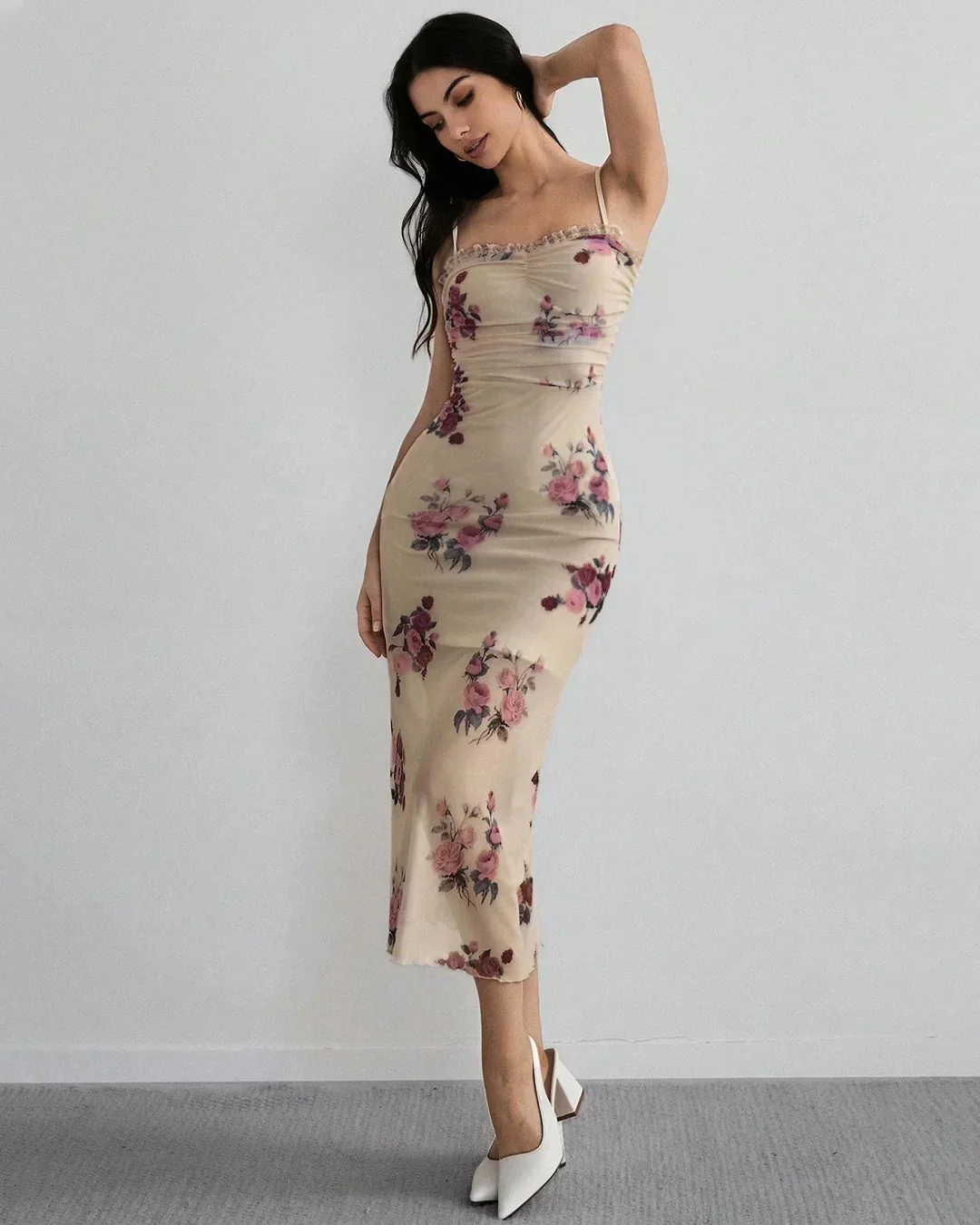 Floral Lace Slim Fitted Bodycon Midi Dress - Image 3