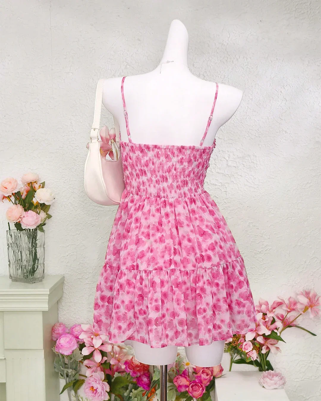 Floral Mesh Fit & Flare Dress in Pink Rose Print - Image 2