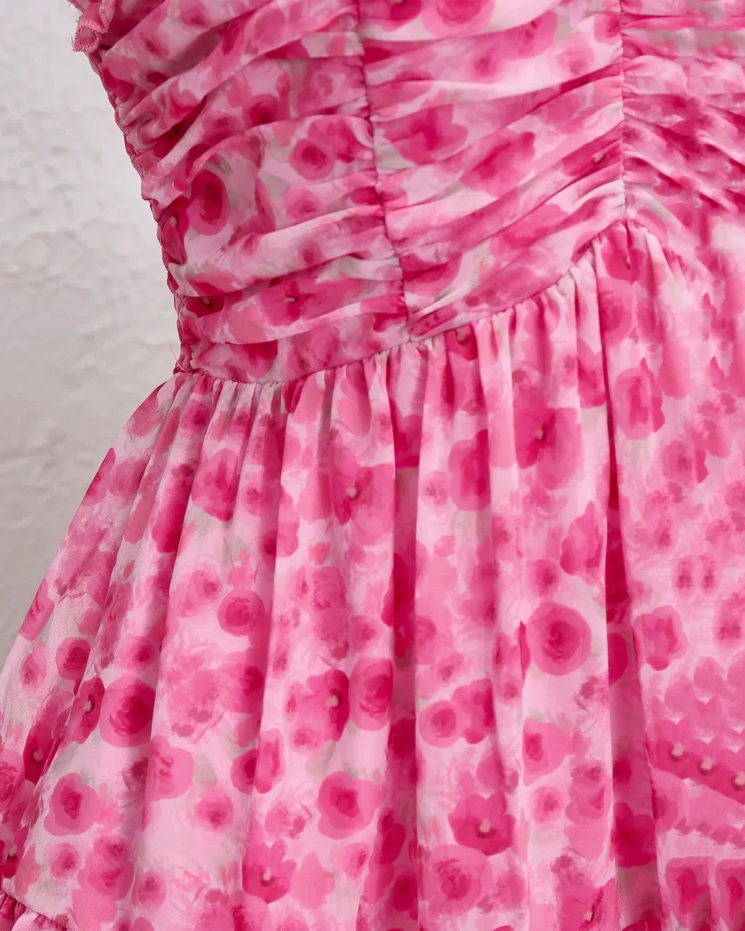 Floral Mesh Fit & Flare Dress in Pink Rose Print - Image 3