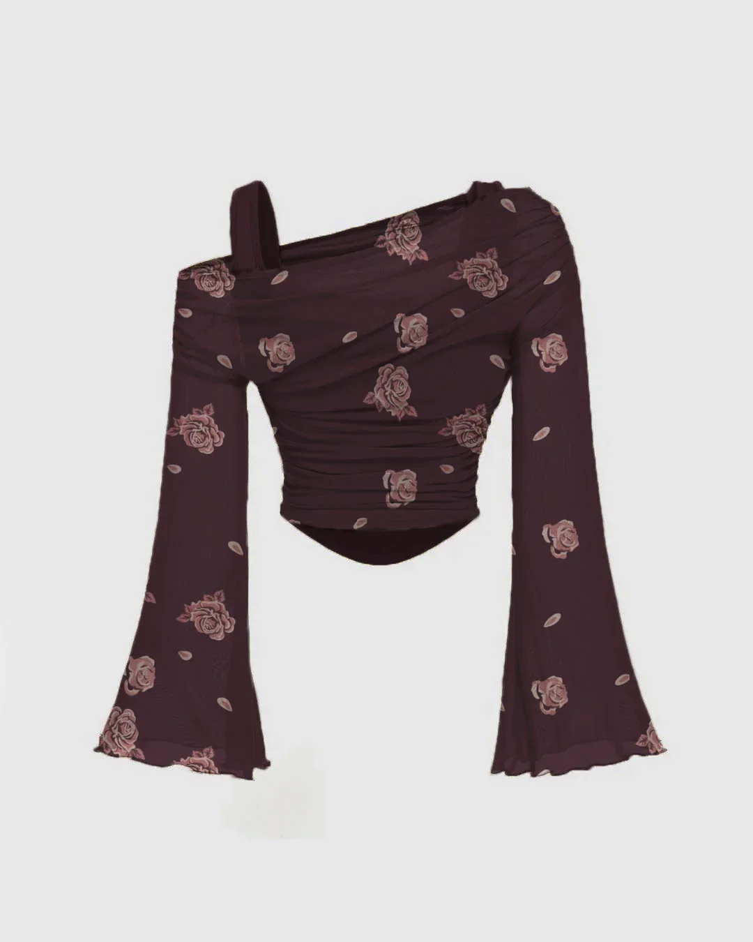 Casual One Shoulder Slim Fit Floral Print Top in Purple - Image 3