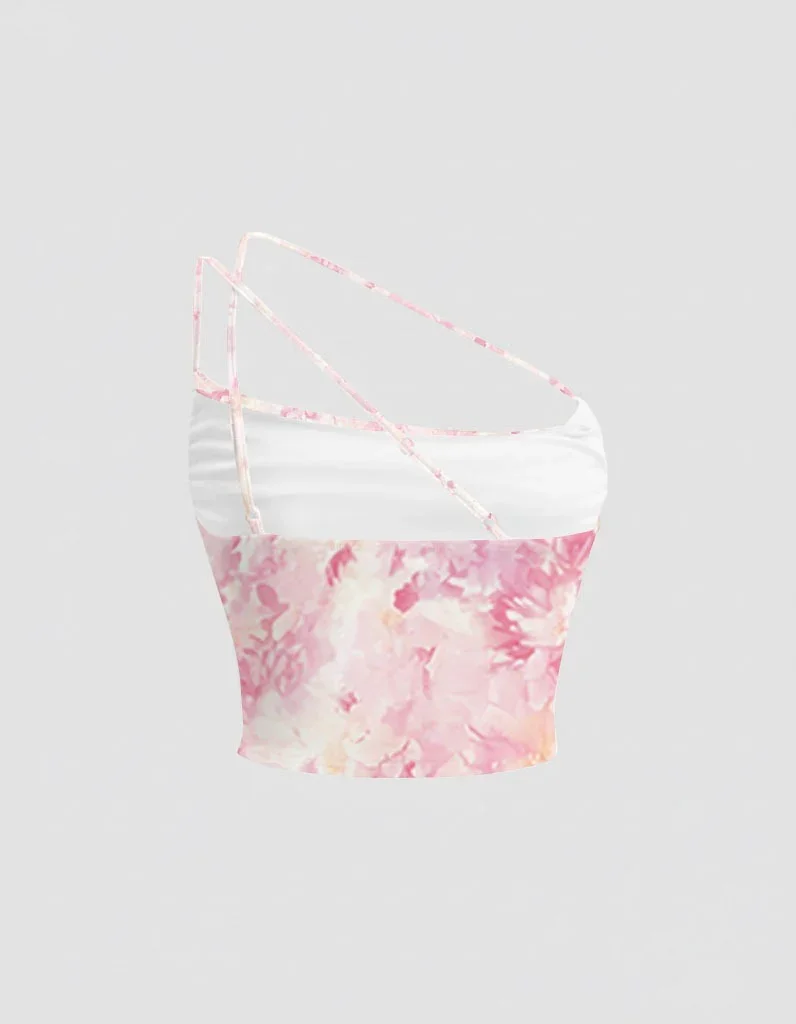 Floral Print Asymmetrical Spaghetti Strap Crop Top - Image 2