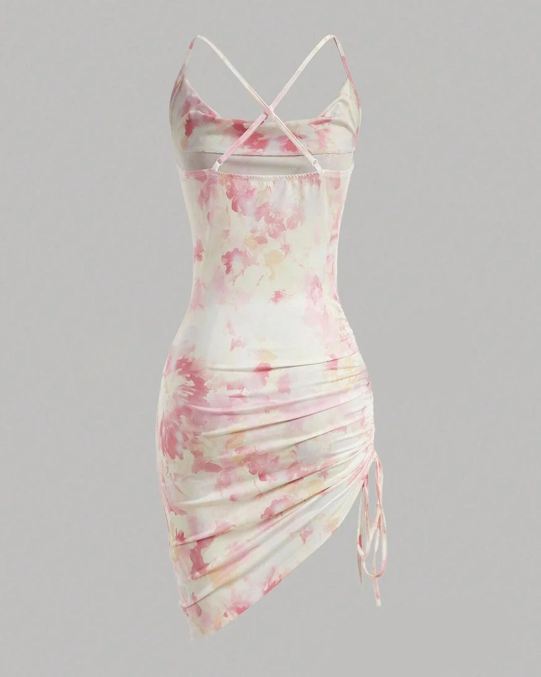 Ruched Mini Floral Print Cowl Neck Bodycon Dress - Image 3