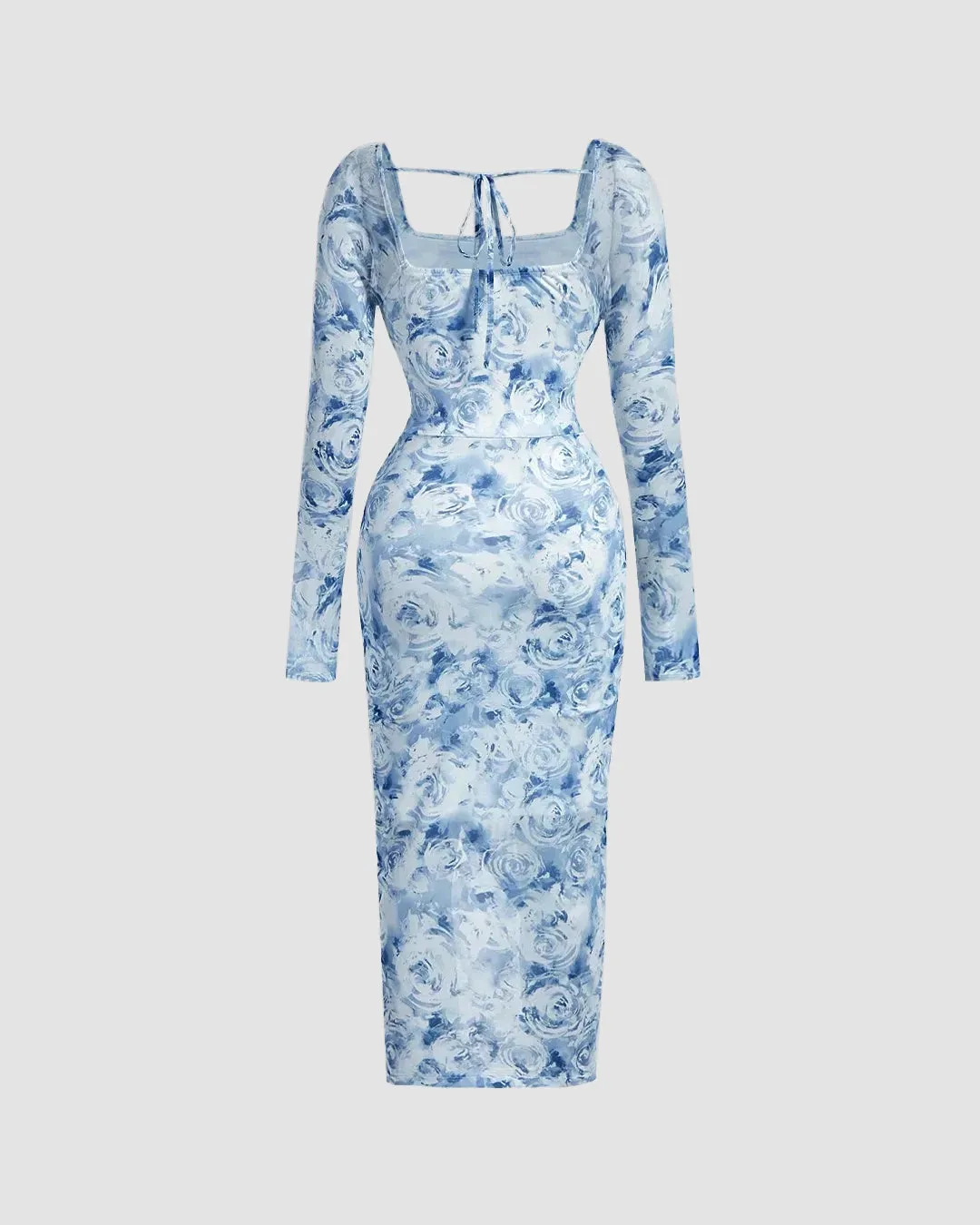 Floral Print Bodycon Long Sleeve Dress - Image 3