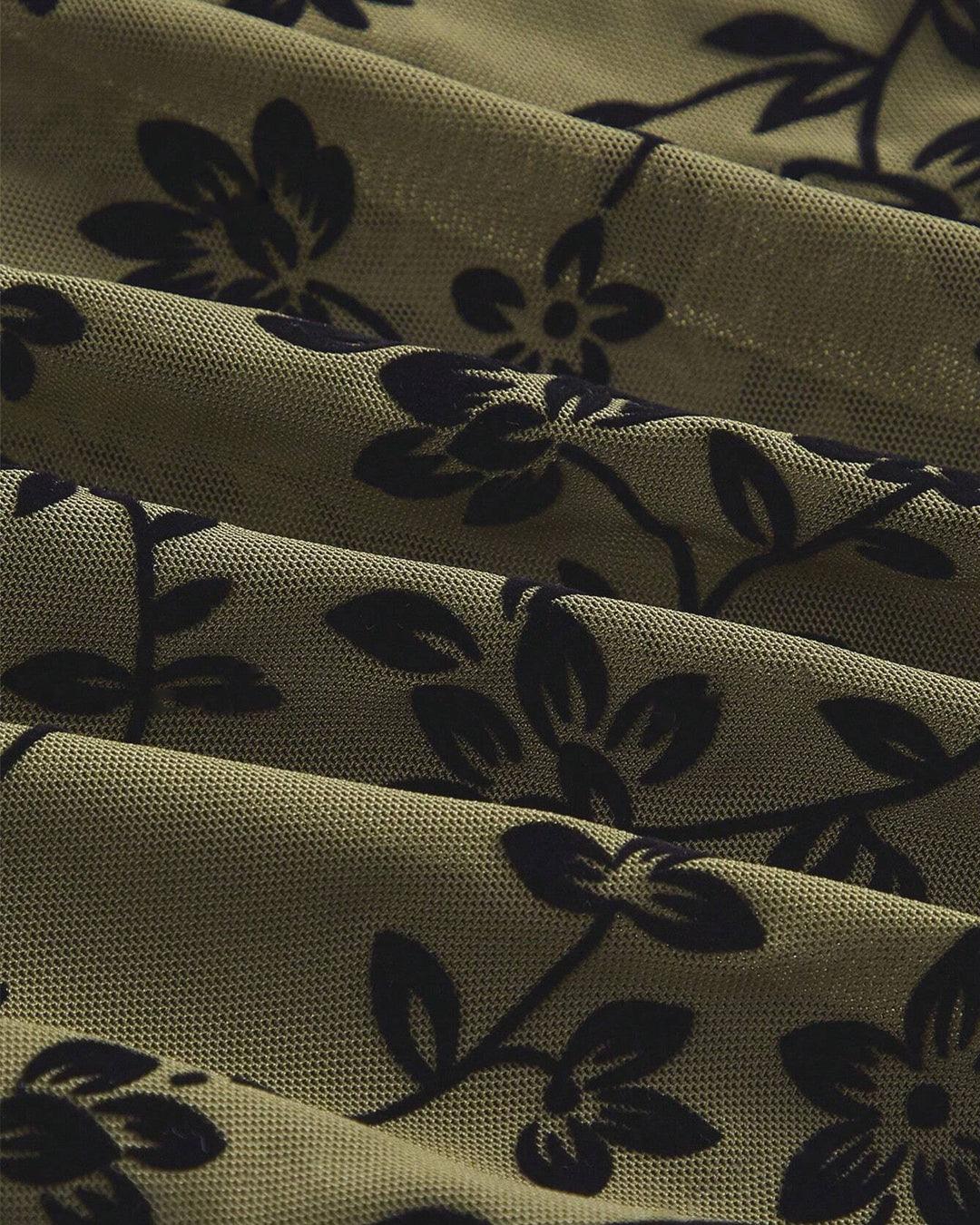Floral Print Mock Neck Lettuce Trim Mesh Top - Image 4