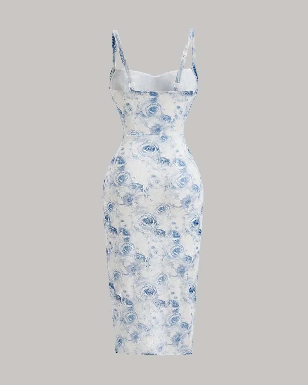 Floral Print Spaghetti Strap Empire Waist Asymmetrical Blue Dress - Image 3