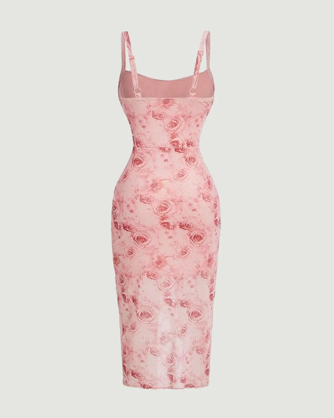 Floral Print Spaghetti Strap Empire Waist Asymmetrical Pink Dress - Image 2