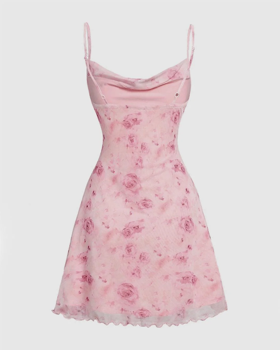 Floral Print Cowl Neck Spaghetti Strap Mini Dress - Image 3