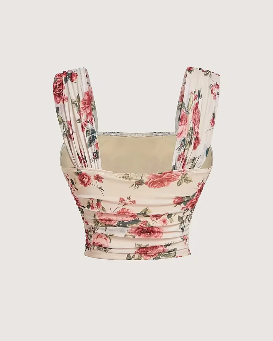 Floral Print Square Neck Stretchy Slim Fit Top - Image 2
