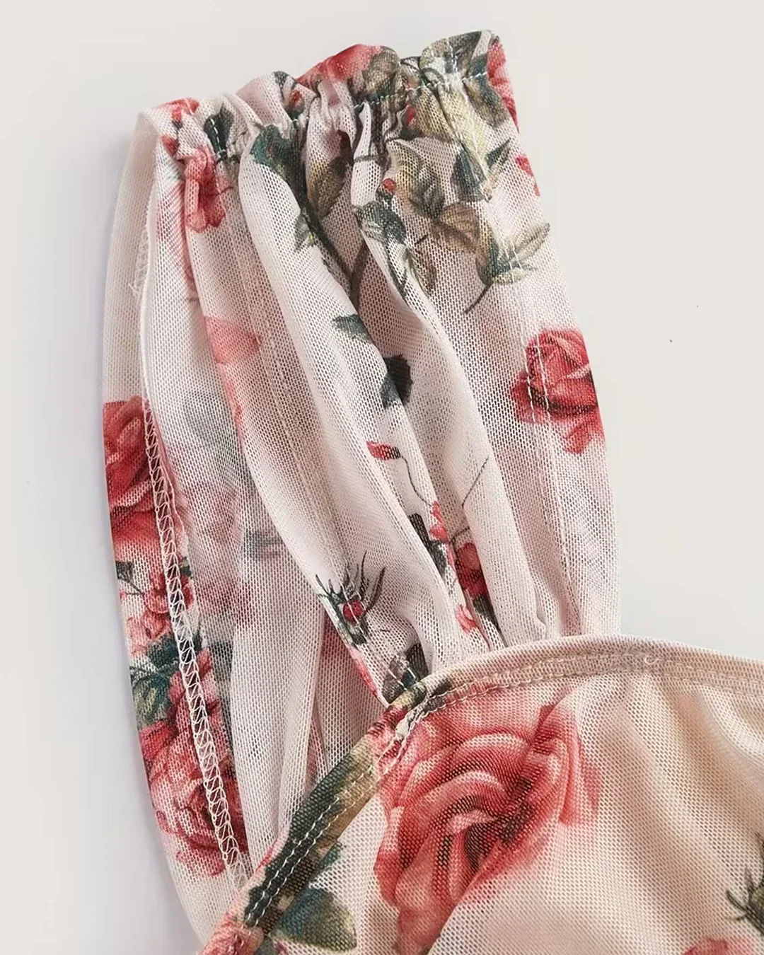 Floral Print Square Neck Stretchy Slim Fit Top - Image 3