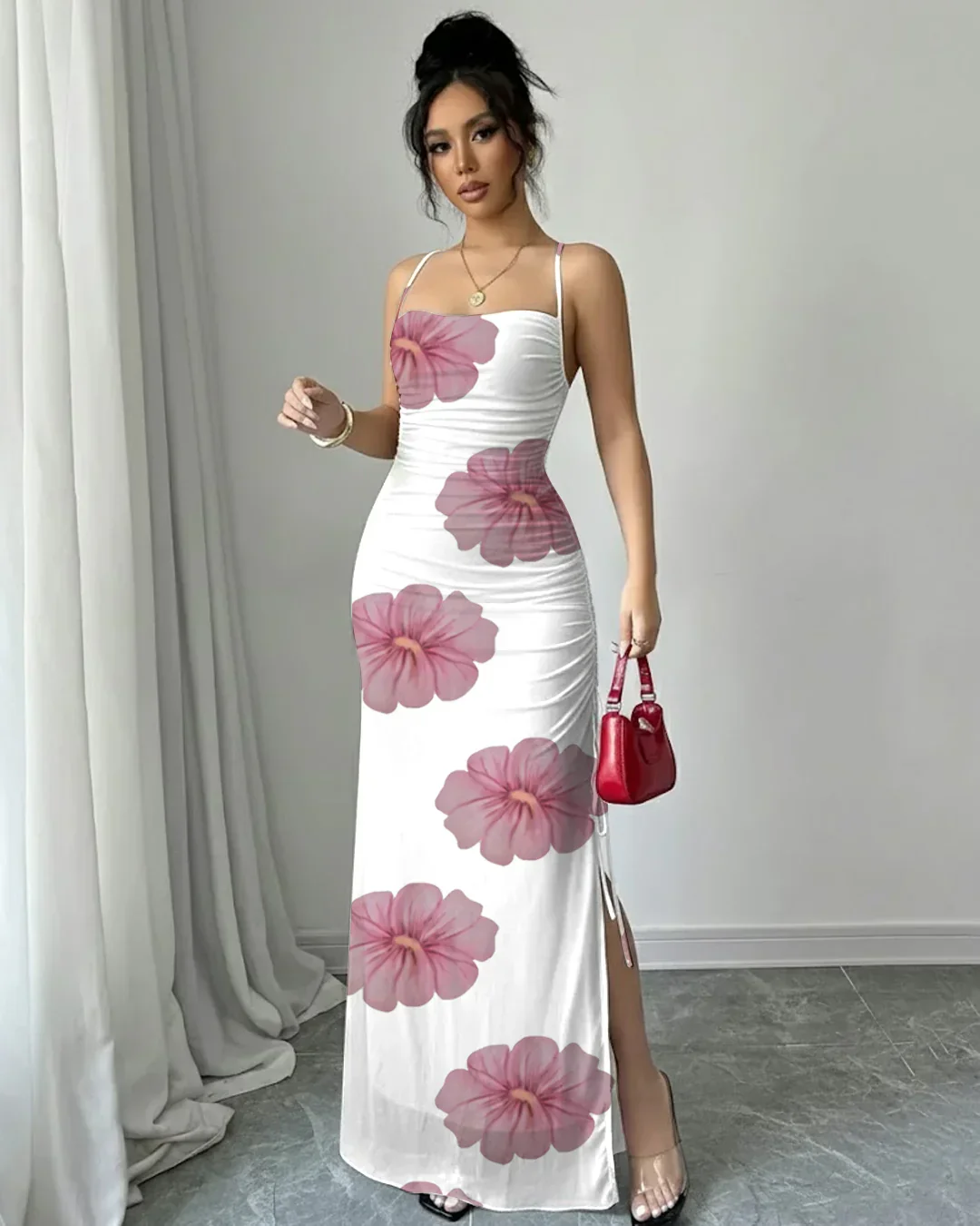 Floral Print Strapless Bodycon Maxi Dress