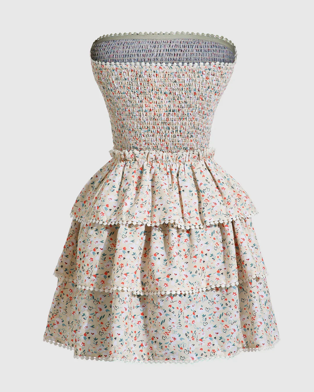 Floral Print Strapless Tiered Mini Dress - Image 2