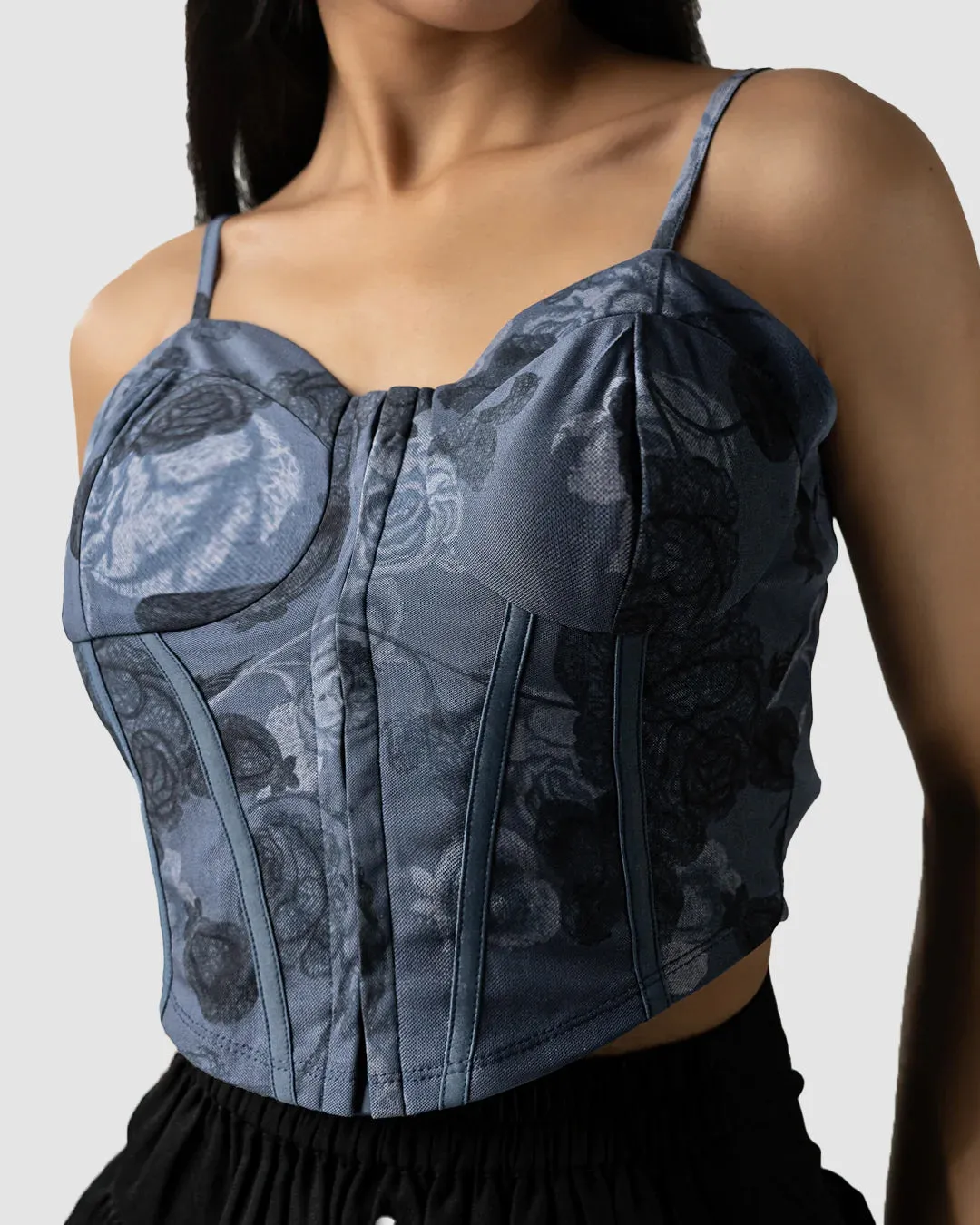 Floral Print Thin Straps Cropped Corset Top - Image 2
