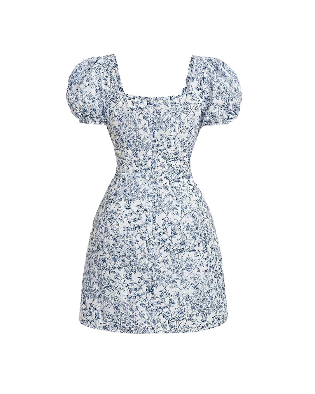 Floral Print Tie Front Puff Sleeve Dress - Image 2
