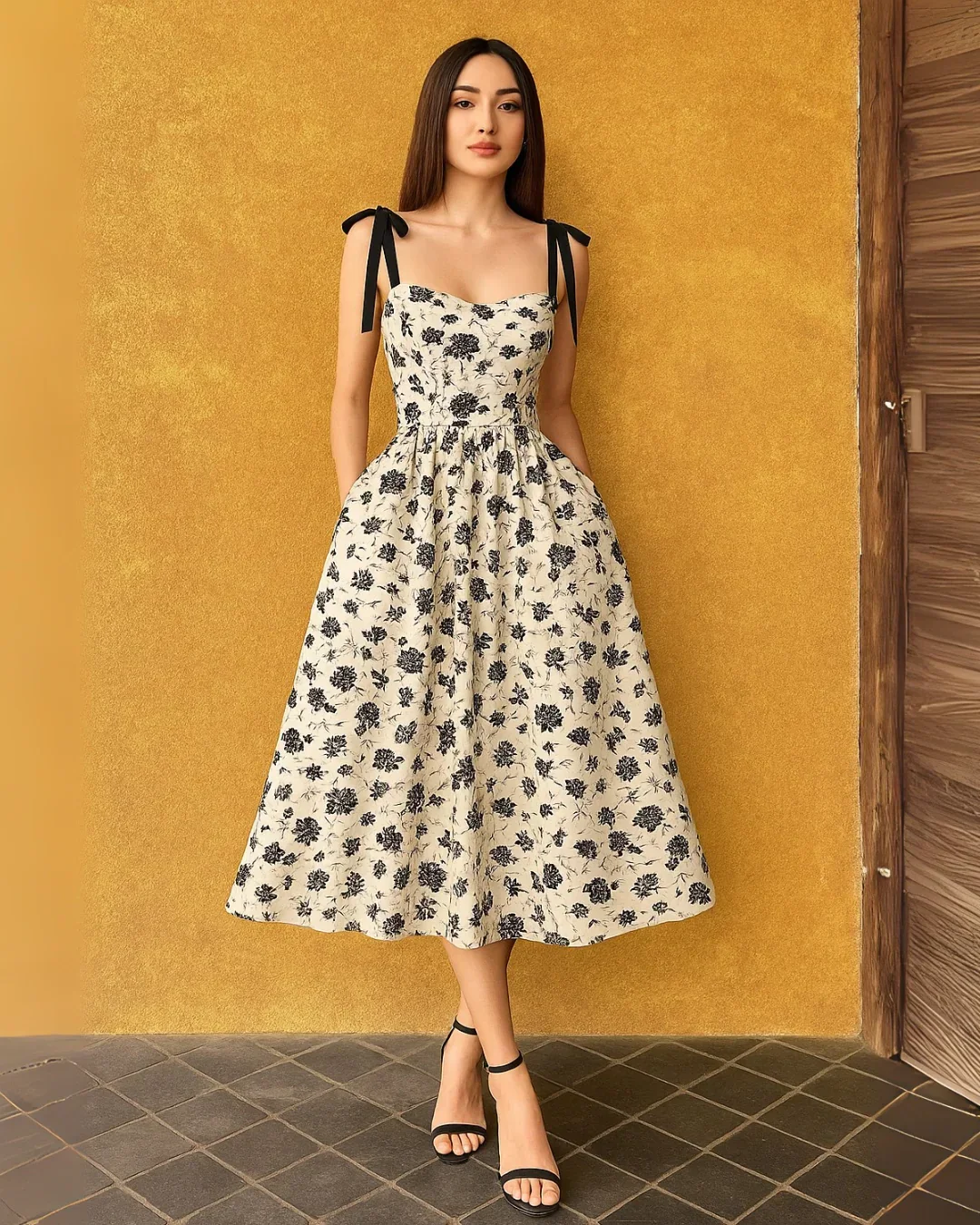 Floral Print Tie Waist Cami Midi Dress - Image 2