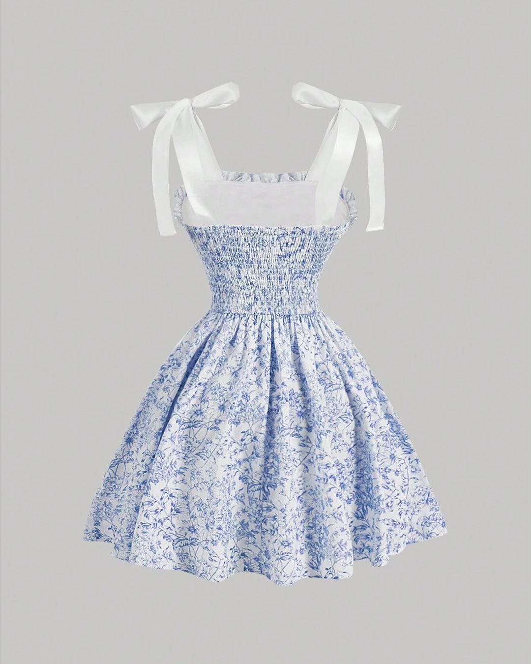 Floral Print Waist Cinched Flare Vintage Mini Dress - Image 2
