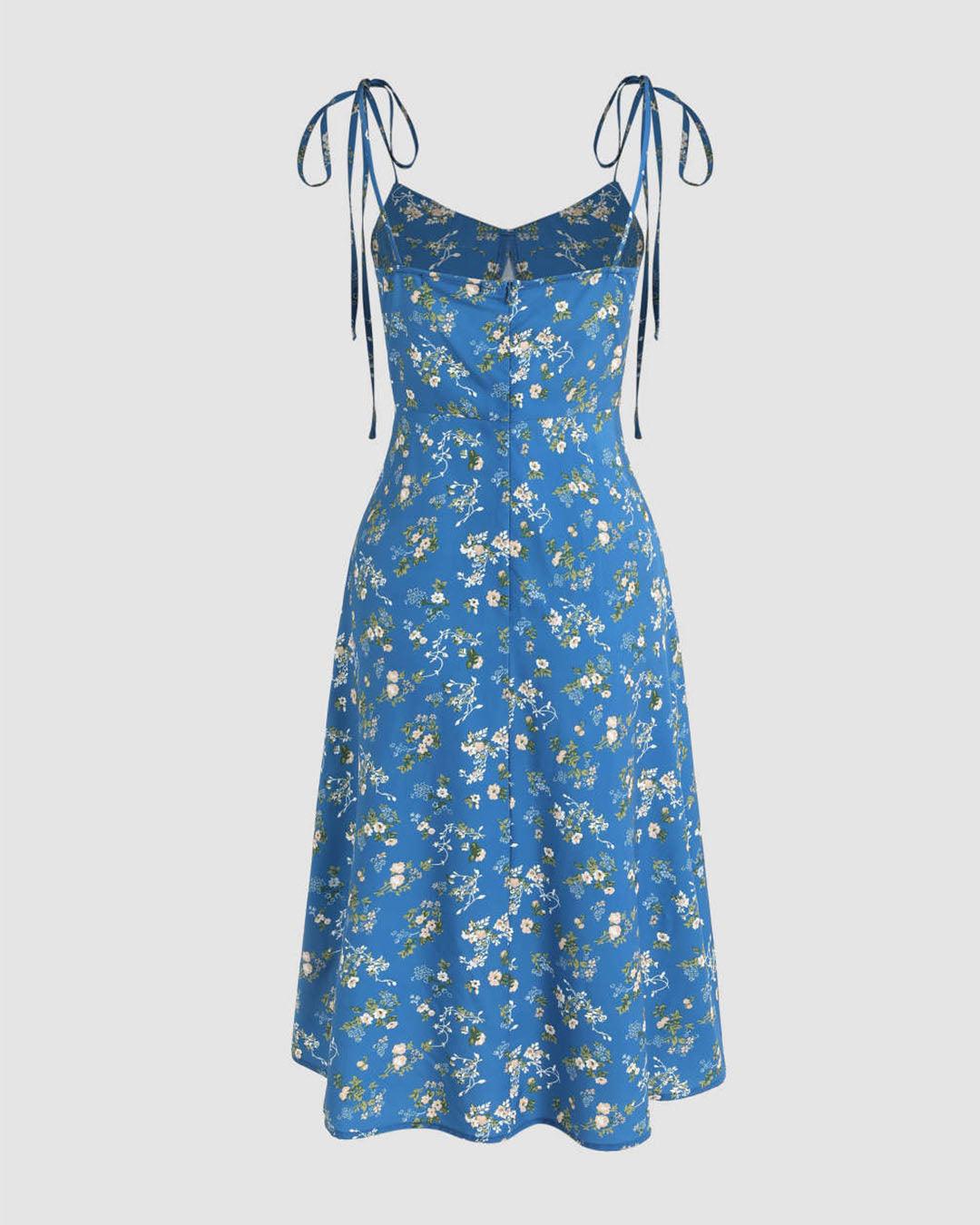 Floral Printed Blue Summer Dress - Image 2
