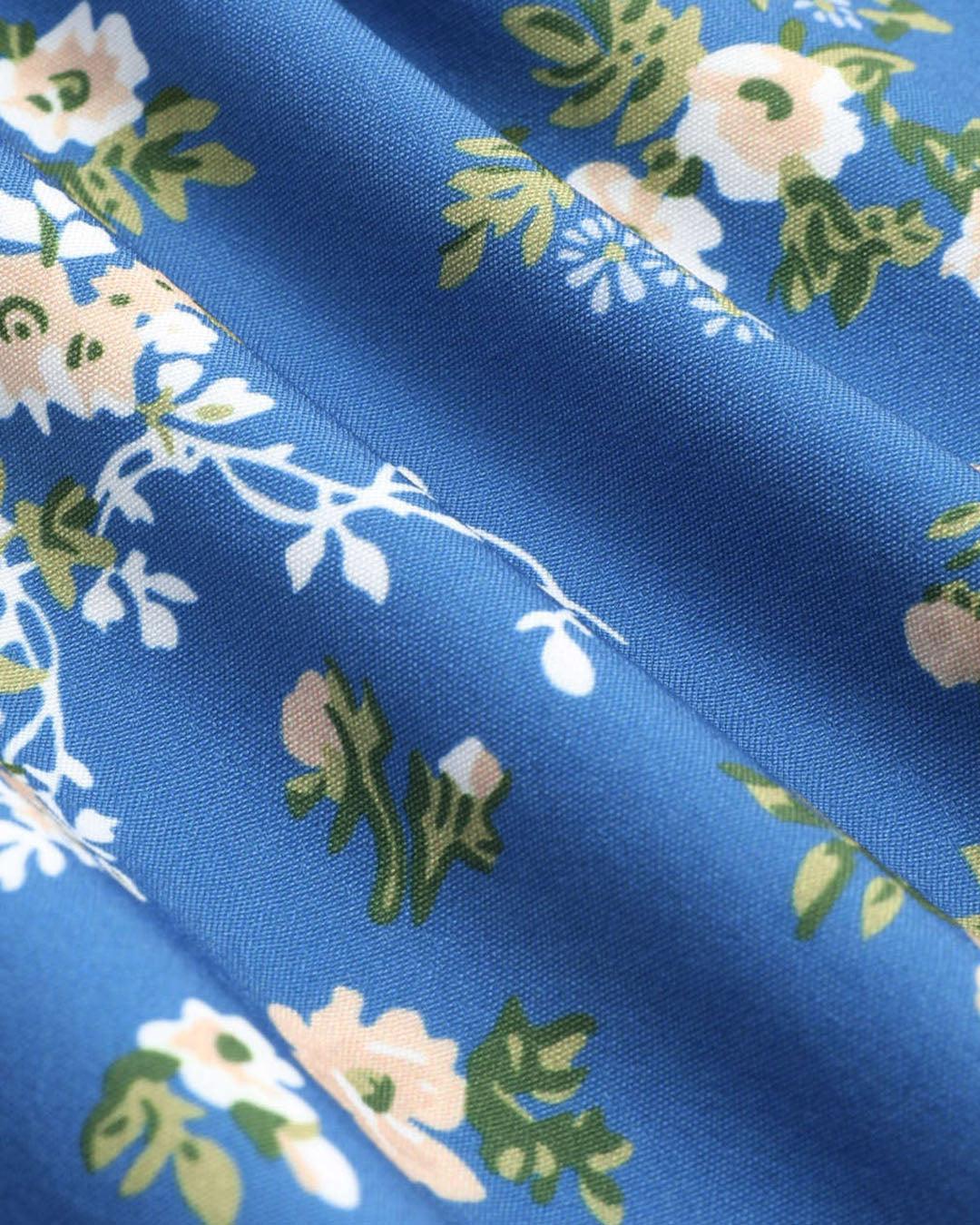 Floral Printed Blue Summer Dress - Image 3