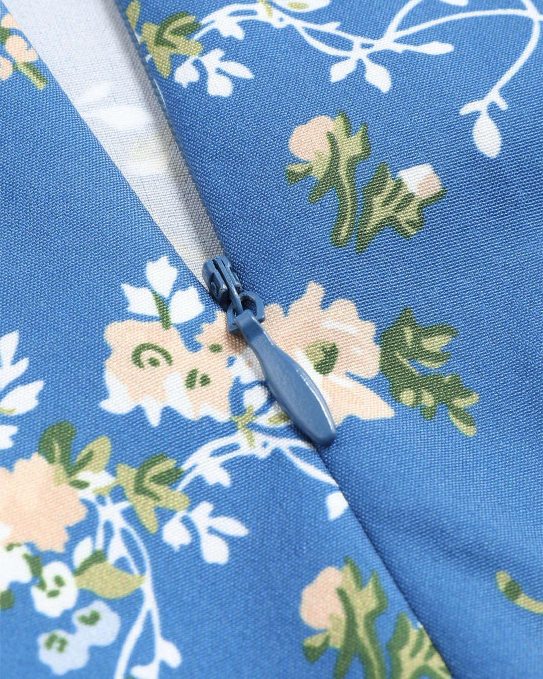 Floral Printed Blue Summer Dress - Image 5