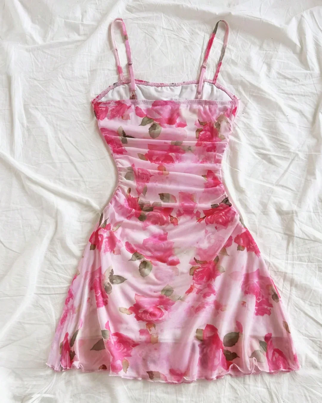 Floral Sweetheart Neck Ruched Bust Spaghetti Strap Mini Dress - Image 2
