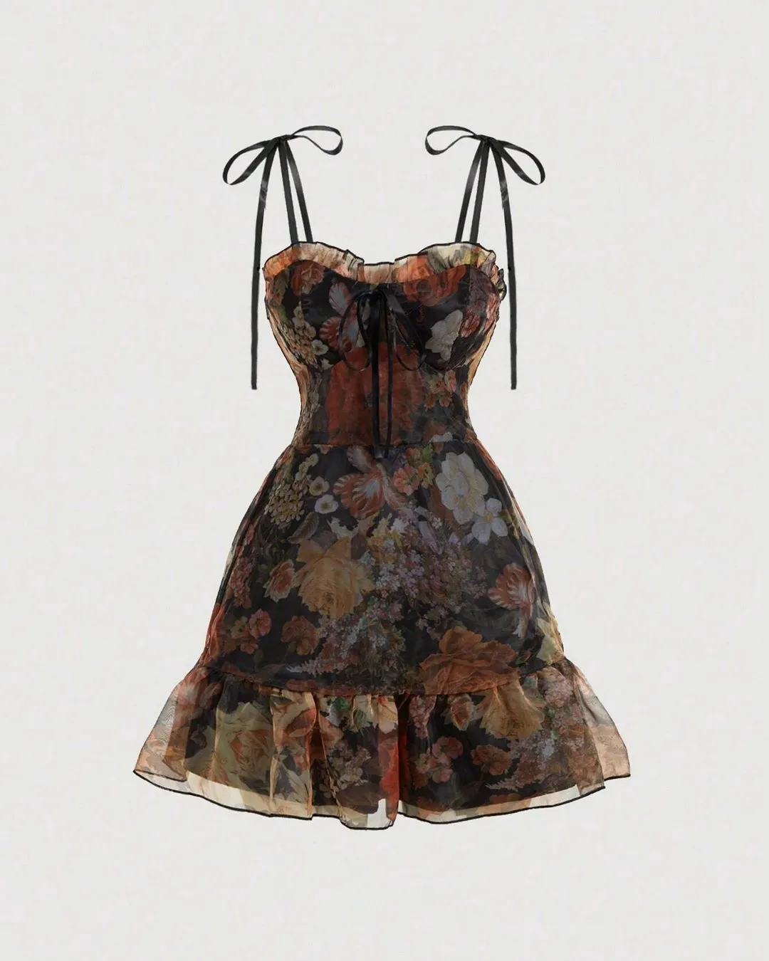 Floral Corset Fit Tiered Ruffle Midi Gown With Detachable Skirt - Image 3
