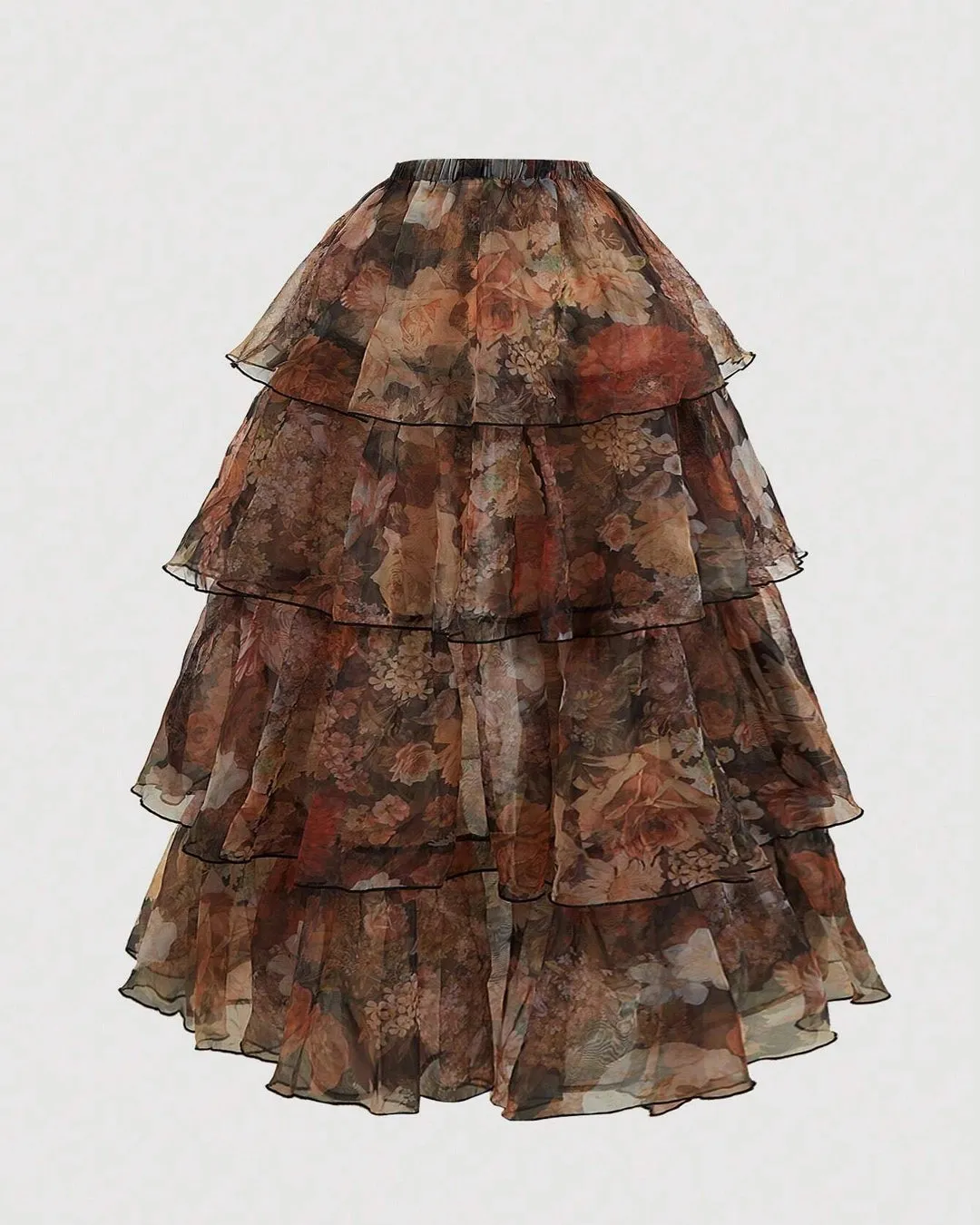 Floral Corset Fit Tiered Ruffle Midi Gown With Detachable Skirt - Image 4