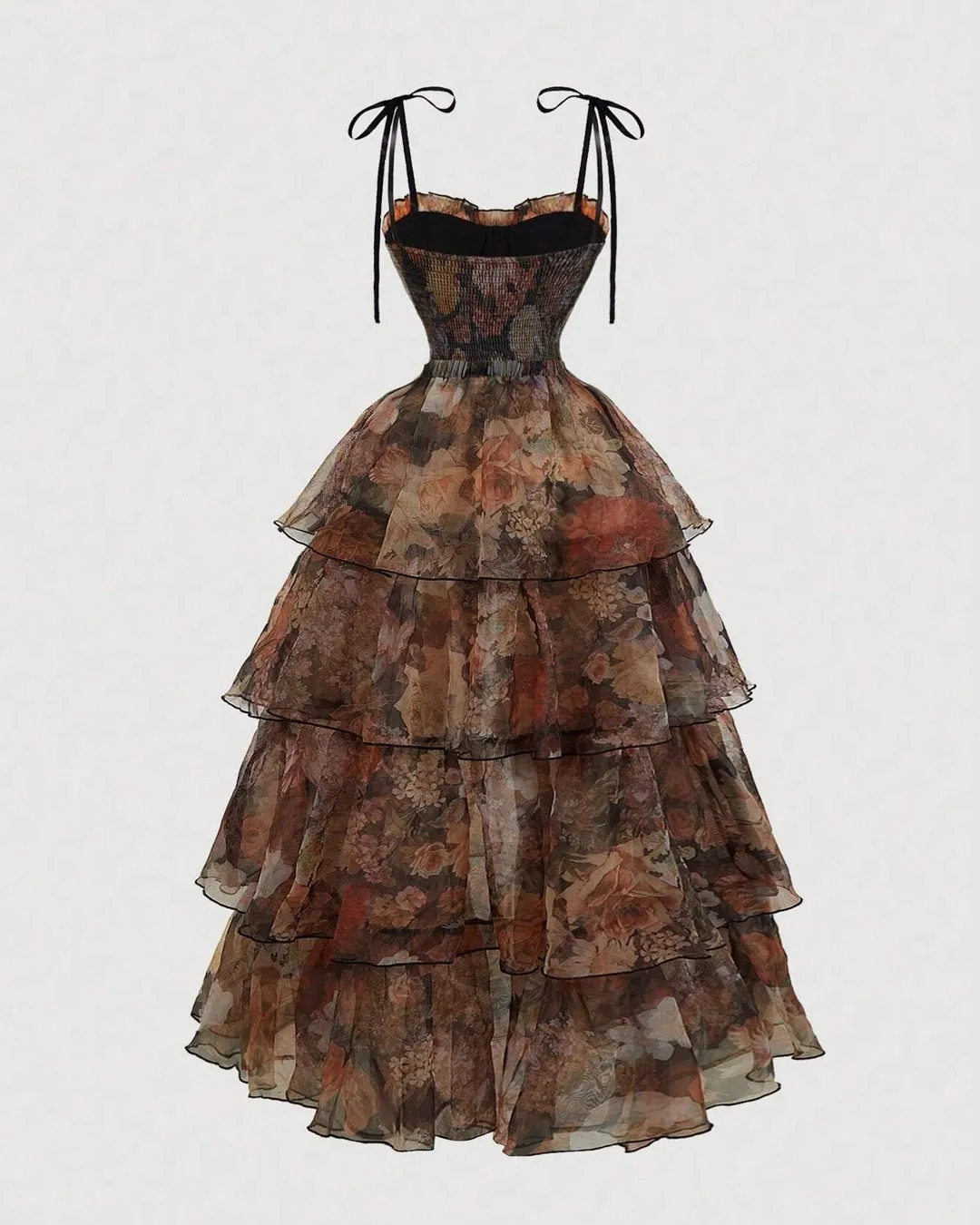 Floral Corset Fit Tiered Ruffle Midi Gown With Detachable Skirt - Image 6